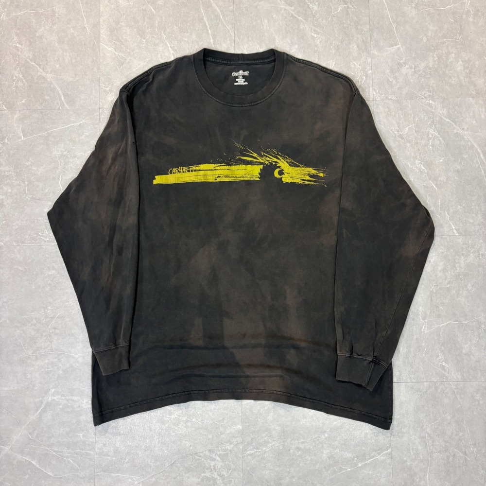 Carhartt Workwear Graphic Long Sleeve T-Shirt XL Faded Black Yellow Saw Blade